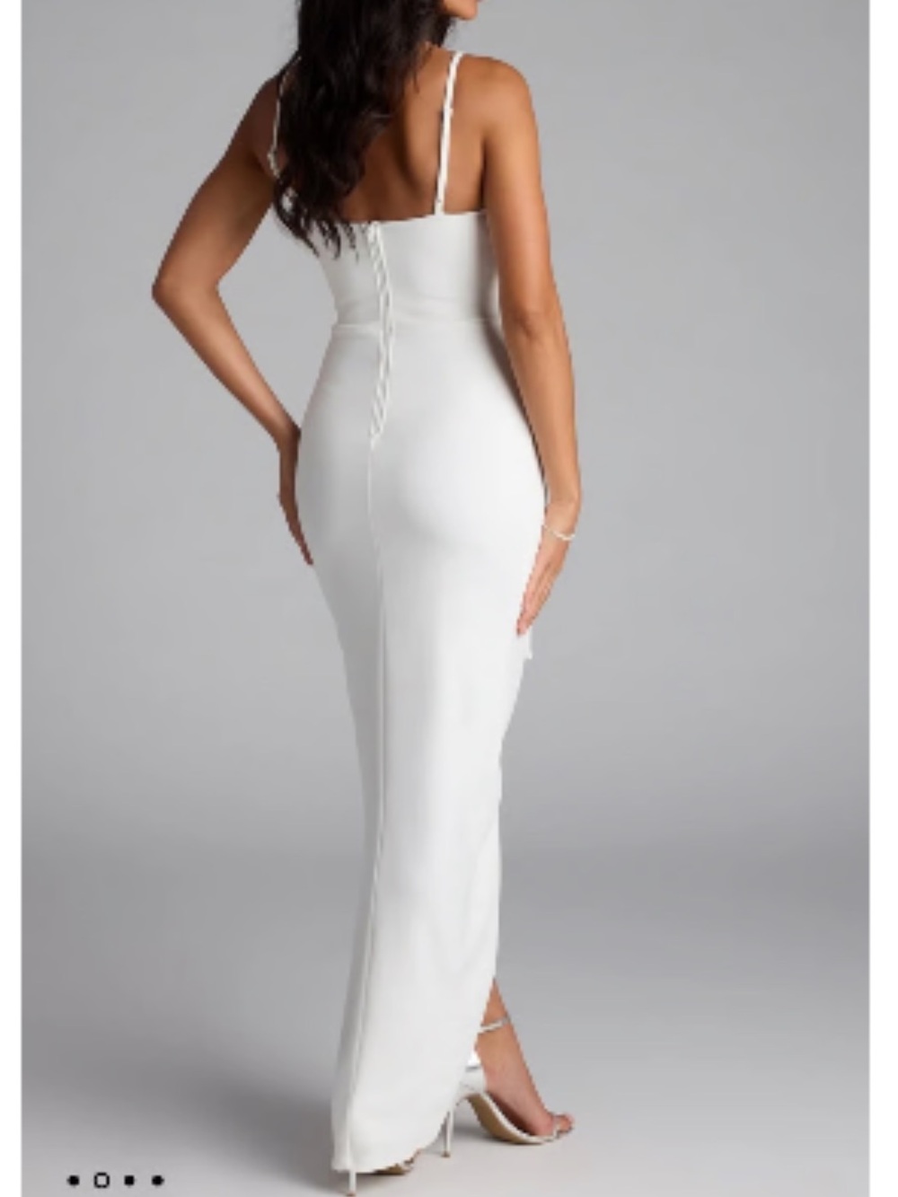 Windsor White Sweetheart Ruffle Slim Crepe Formal Midi Dress Sz M NWT - Picture 2 of 16
